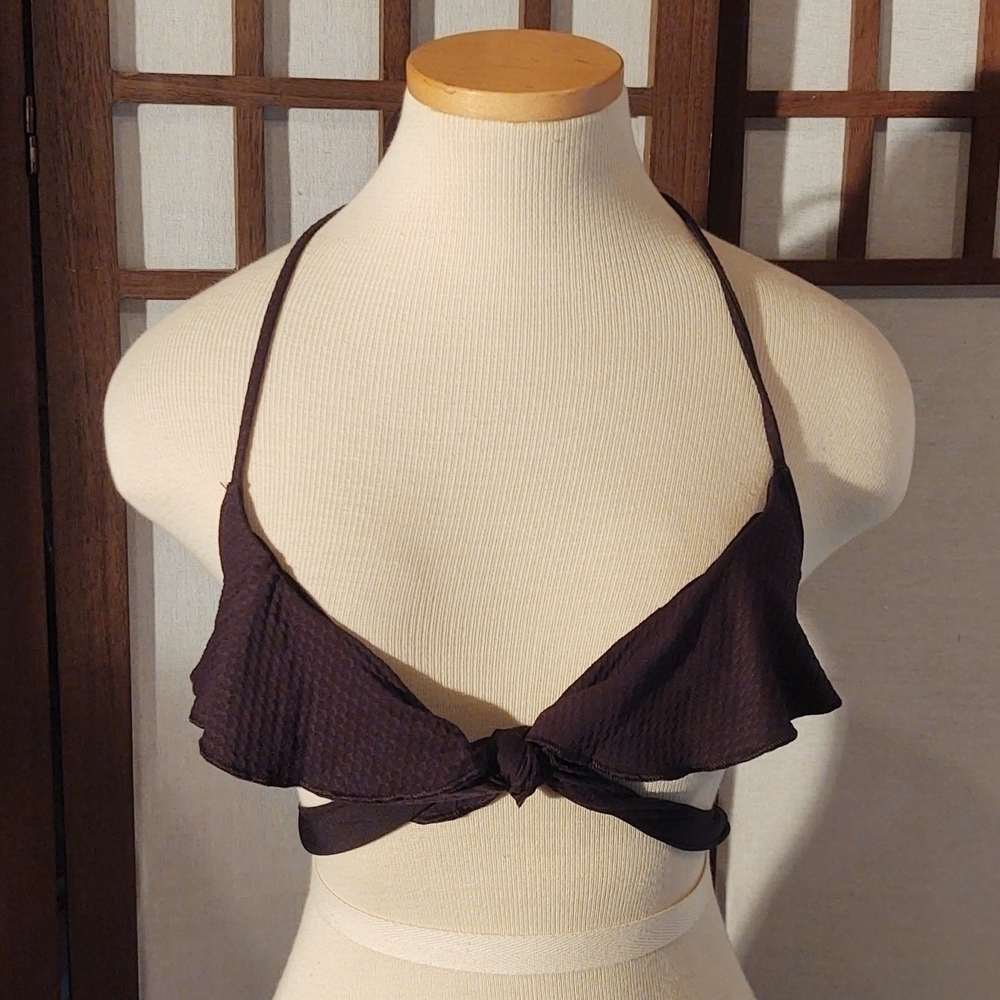 Aerie Scoop Black Halter Neck Strappy Bikini Top Sz S